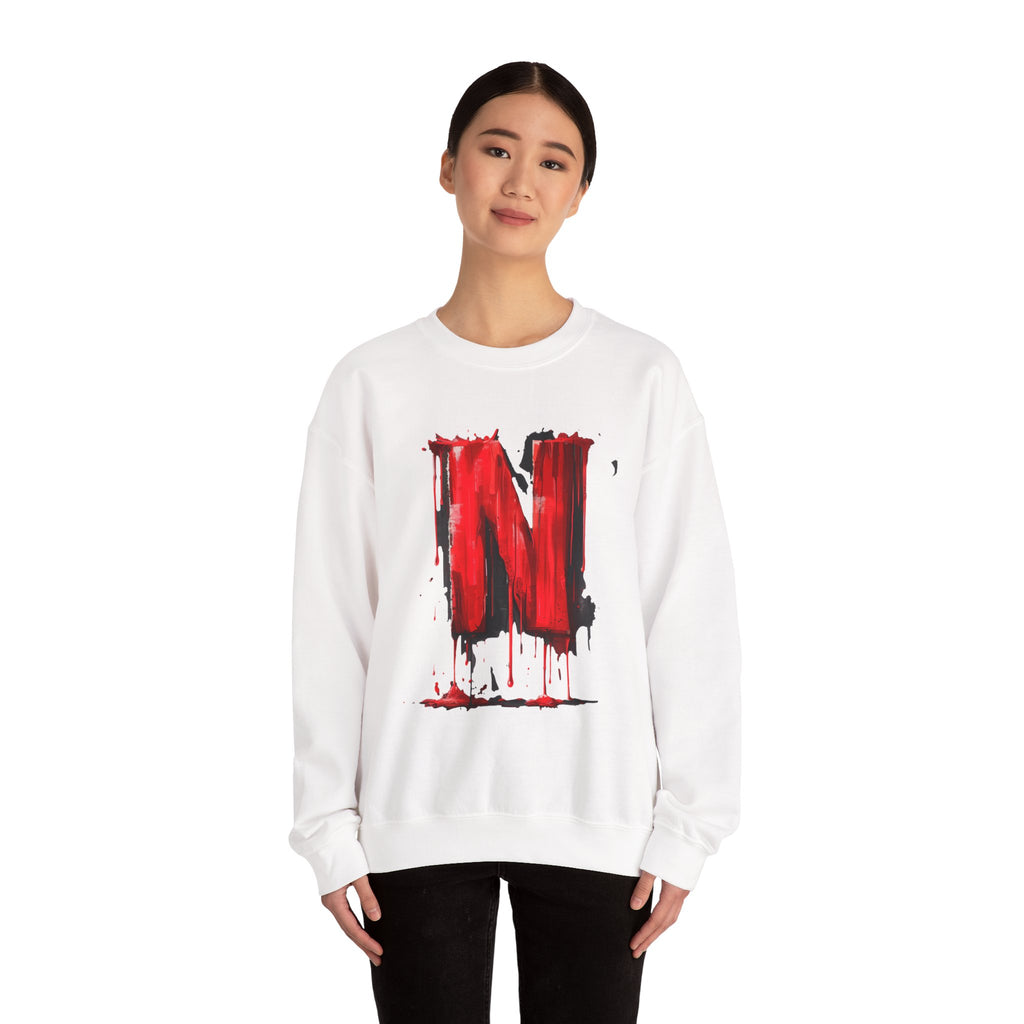 Stylish Graphic Sweatshirt with Artistic 'N' Design, Cozy Crewneck Top, Casual Wear, Gift for Movie Lovers, Unique Apparel