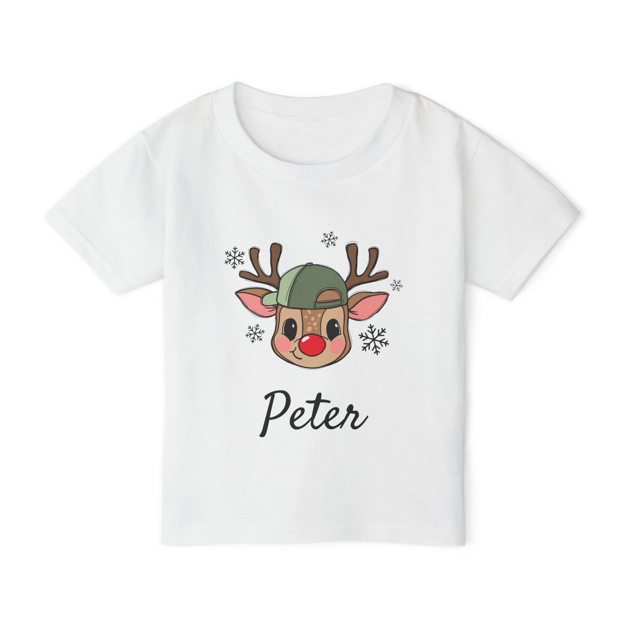 Toddler T‑Shirt — Cute Reindeer Face with Cap Kids Christmas Tee