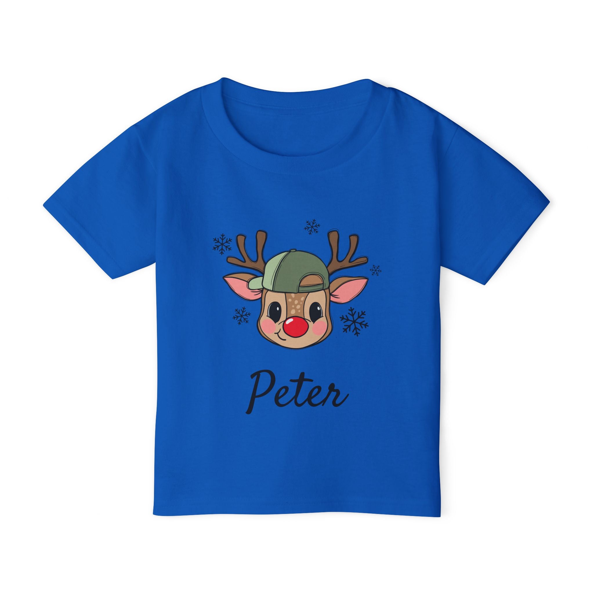 Toddler T‑Shirt — Cute Reindeer Face with Cap Kids Christmas Tee