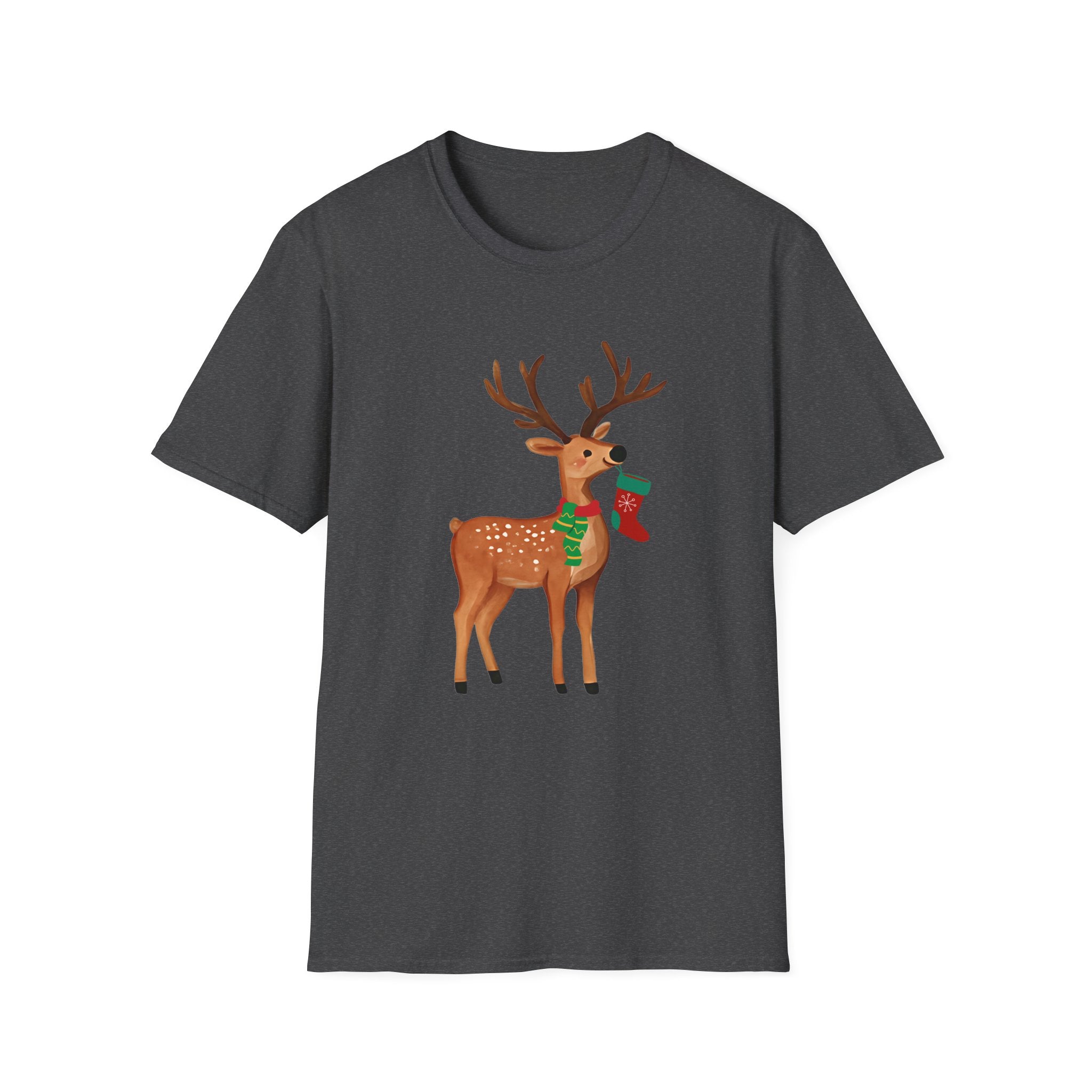 Reindeer with Christmas Stocking T-Shirt — Cute Holiday Deer Tee