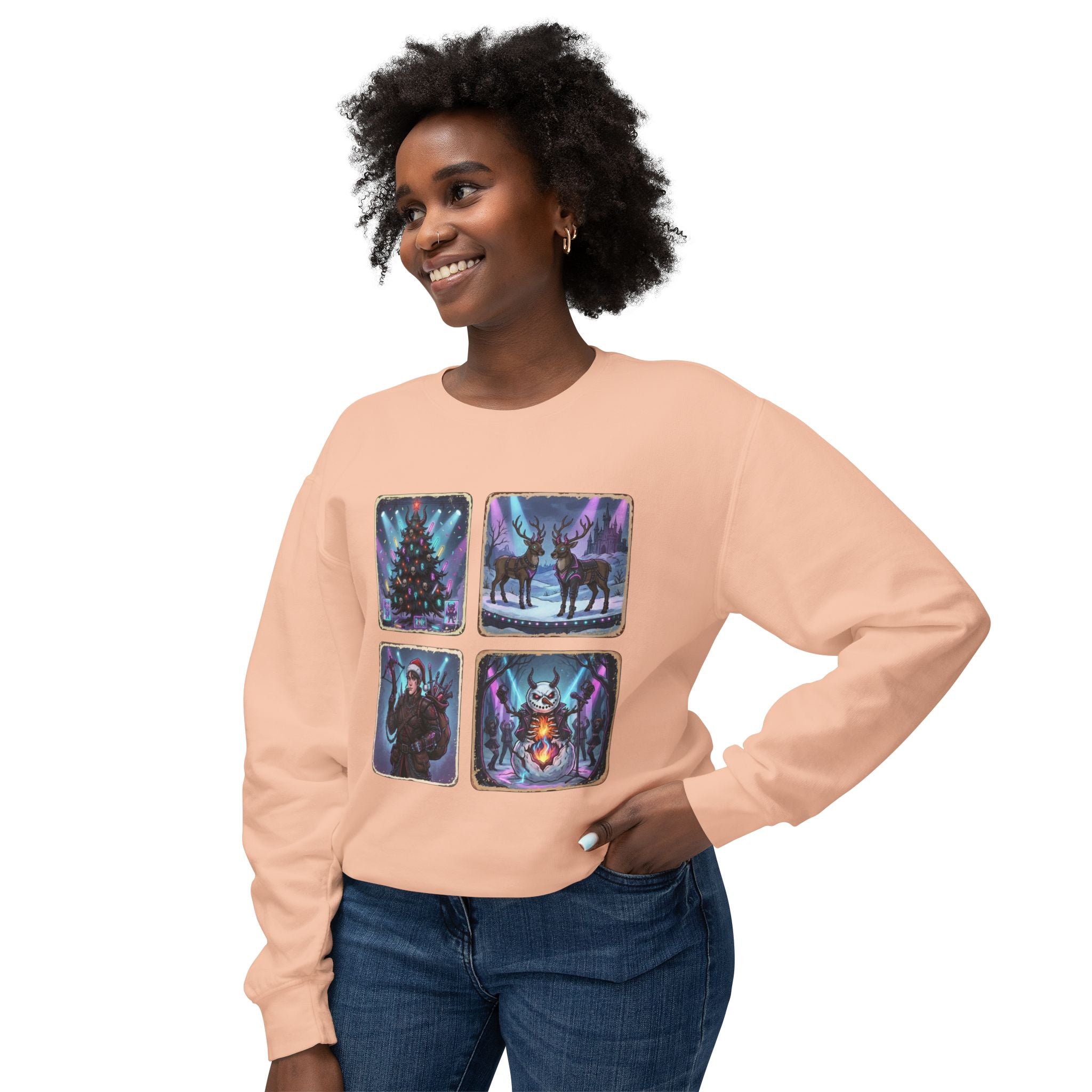 Christmas Winter Crewneck Sweatshirt — Festive Tree, Reindeer & Winter Scenes