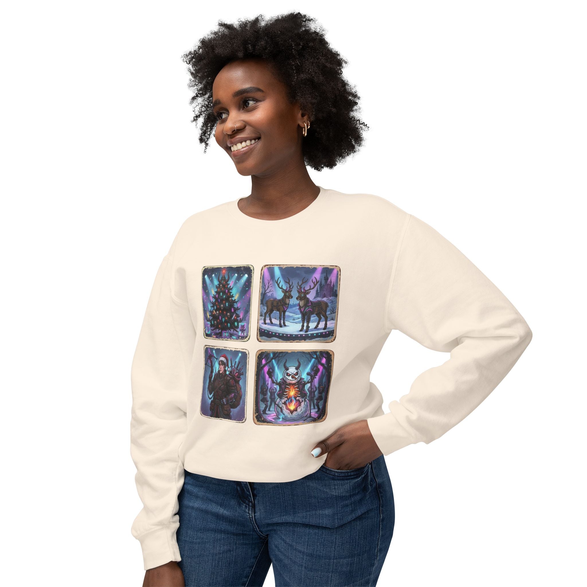 Christmas Winter Crewneck Sweatshirt — Festive Tree, Reindeer & Winter Scenes