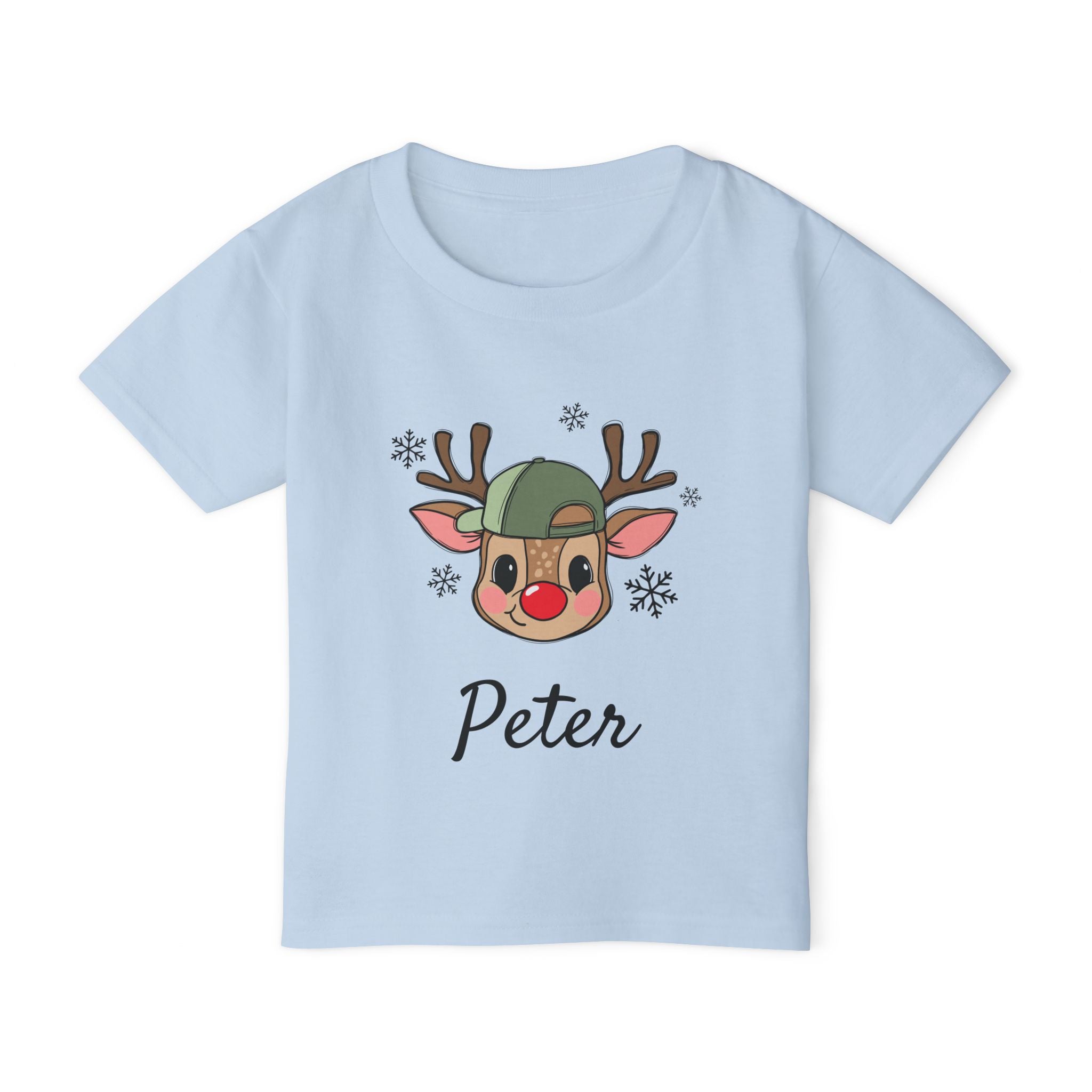 Toddler T‑Shirt — Cute Reindeer Face with Cap Kids Christmas Tee