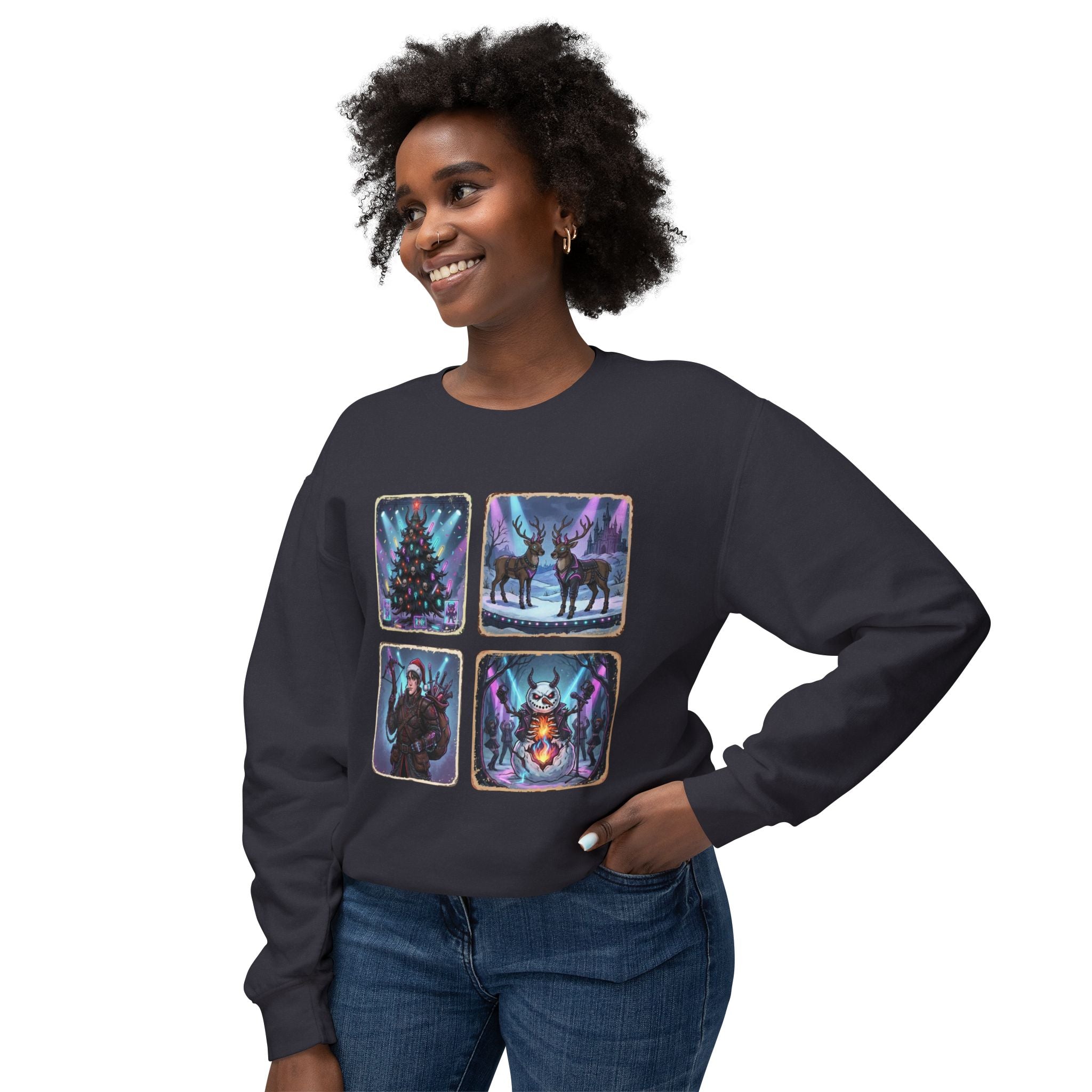 Christmas Winter Crewneck Sweatshirt — Festive Tree, Reindeer & Winter Scenes