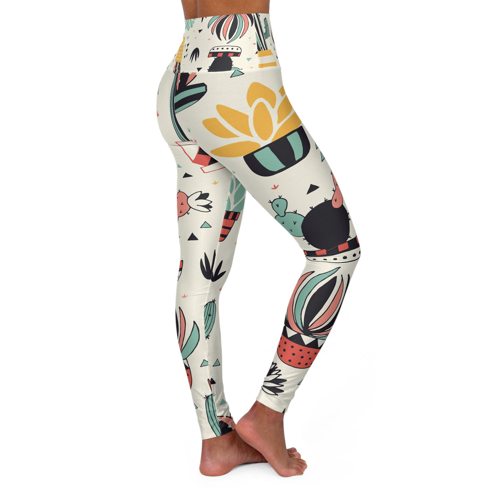 Bohemian High Waisted Premium Yoga Leggings - Vibrant Cactus Design, Fitness, Activewear, Yoga, Gift for Her, Eco-Friendly Leggings