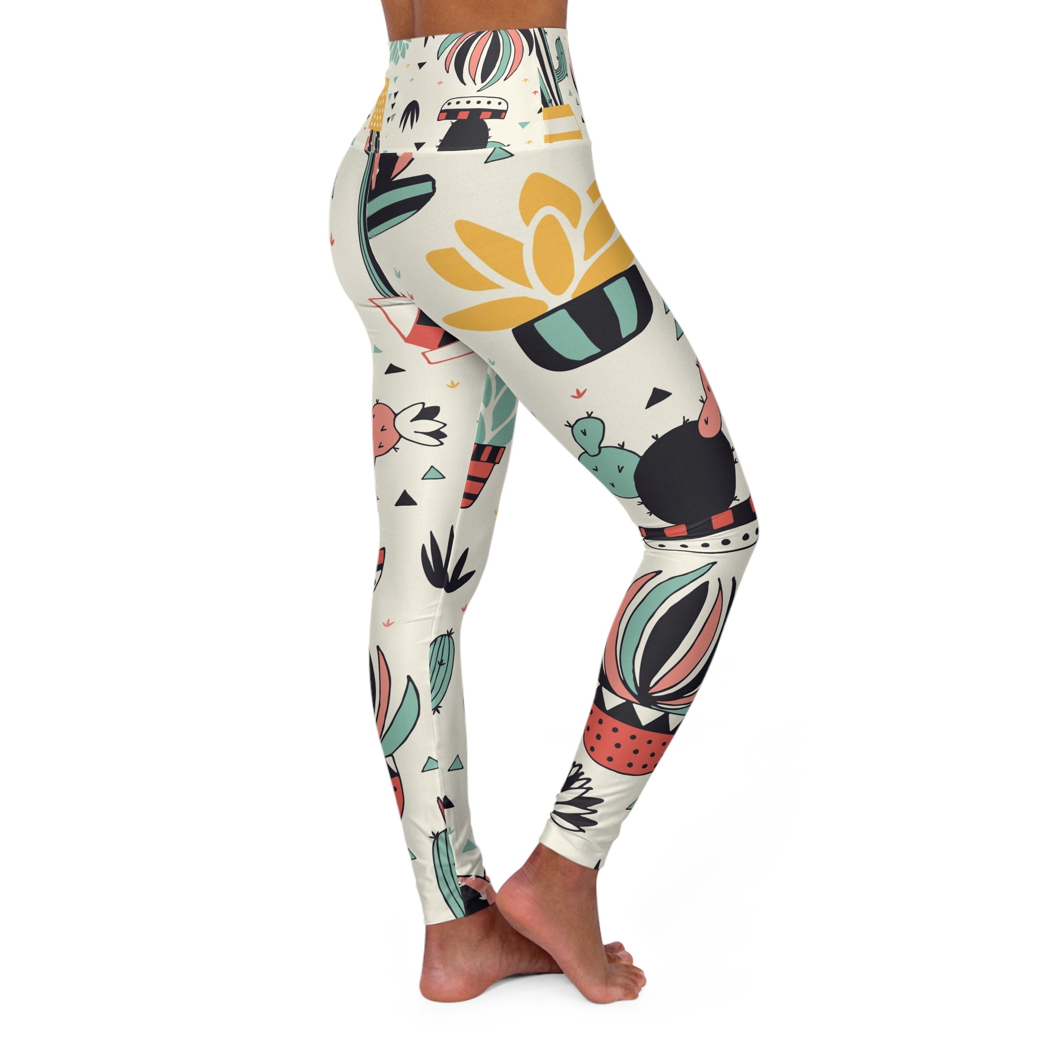 Bohemian High Waisted Premium Yoga Leggings - Vibrant Cactus Design, Fitness, Activewear, Yoga, Gift for Her, Eco-Friendly Leggings