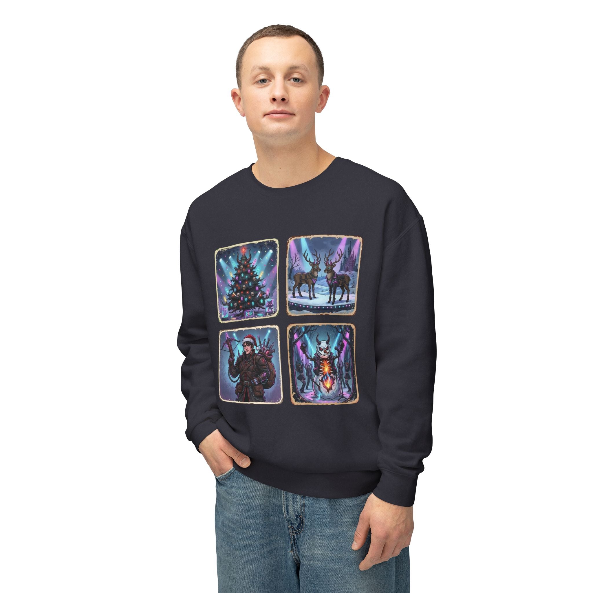 Christmas Winter Crewneck Sweatshirt — Festive Tree, Reindeer & Winter Scenes