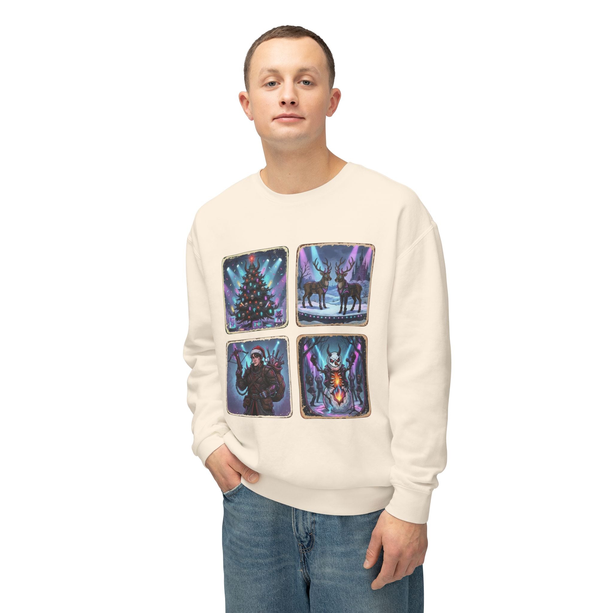 Christmas Winter Crewneck Sweatshirt — Festive Tree, Reindeer & Winter Scenes
