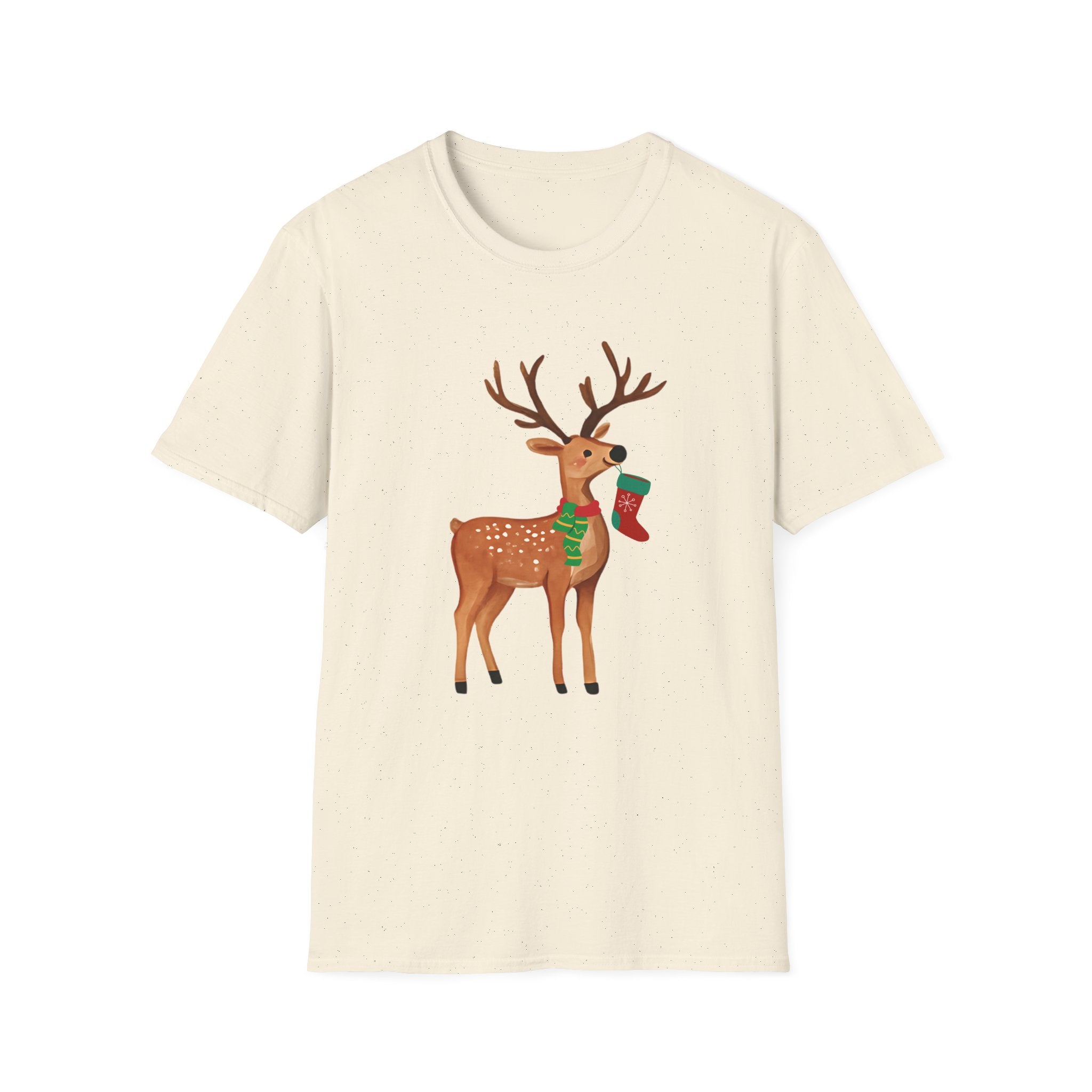 Reindeer with Christmas Stocking T-Shirt — Cute Holiday Deer Tee