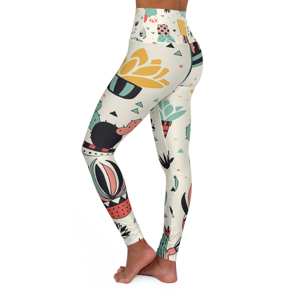Bohemian High Waisted Premium Yoga Leggings - Vibrant Cactus Design, Fitness, Activewear, Yoga, Gift for Her, Eco-Friendly Leggings